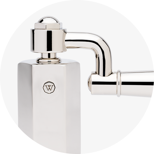 THE BATH Drop Lever Handle Pronounced mechanics with luxurious heft and elegant utility.