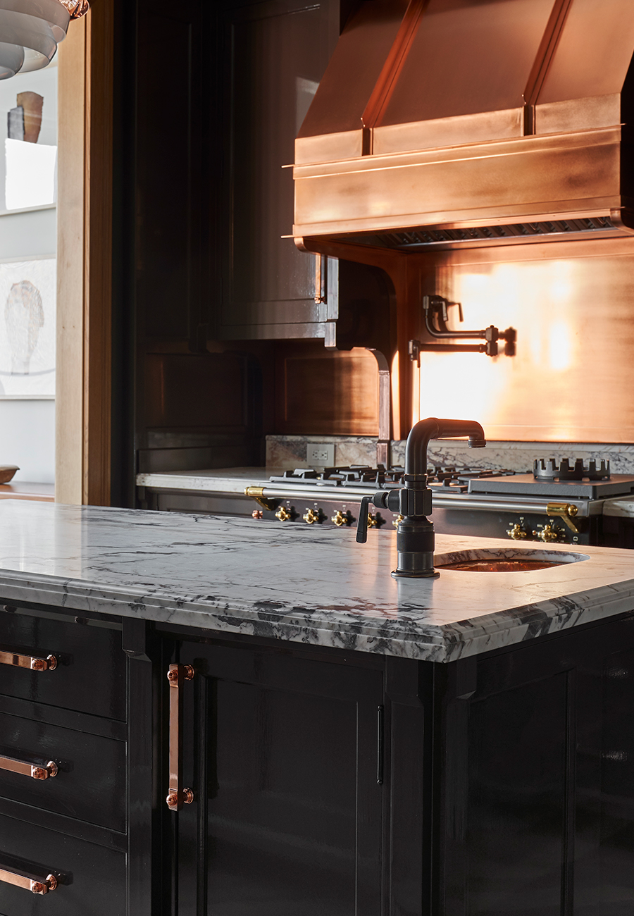 Kitchen, Black Island Marble Top, Black Faucet & Pot Filler