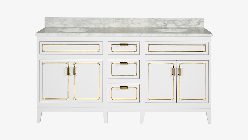 Pullman Double Vanity with Tapered Legs and Hardware w / Sinks and Slab