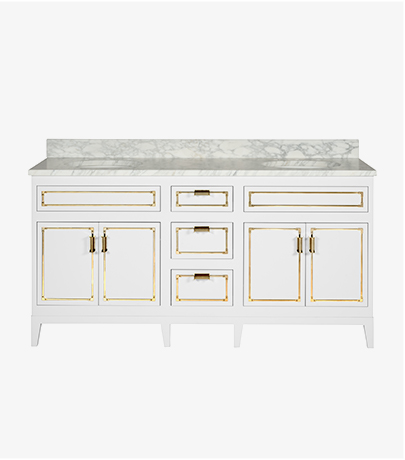 Pullman Double Vanity with Tapered Legs and Hardware w / Sinks and Slab