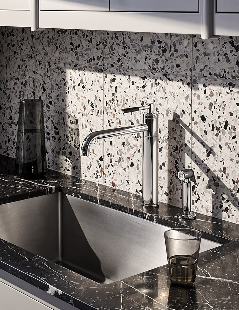 Universal One Hole Kitchen Faucet with Spray and Kerr Kitchen Sink