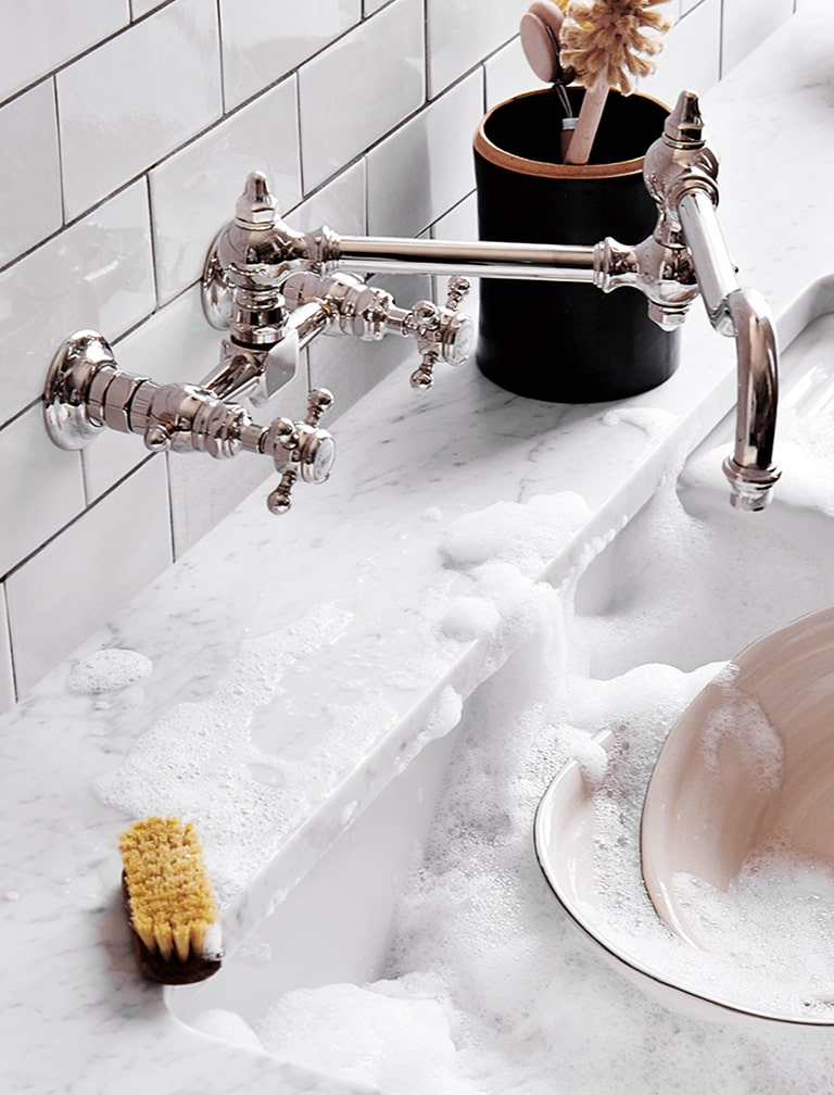 Julia Wall Mounted Kitchen Faucet and Clayburn Kitchen Sink