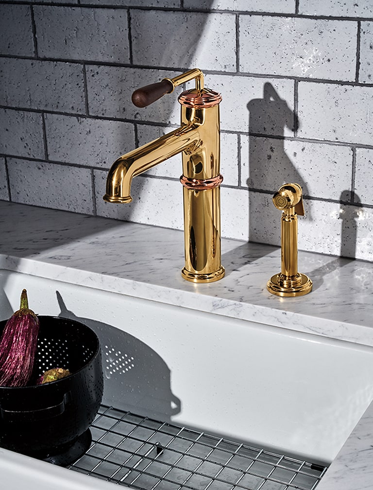 Canteen Kitchen Faucet and  Clayburn Fireclay Farmhouse Sink.