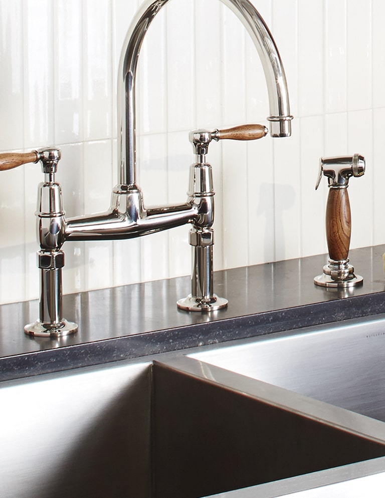 Easton Gooseneck Kitchen Faucet and Kerr Twin Ranchhouse Sink